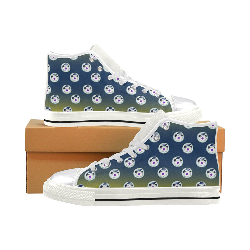 english breakfast yellow pattern blue ombre Women's Classic High Top Canvas Shoes (Model 017)