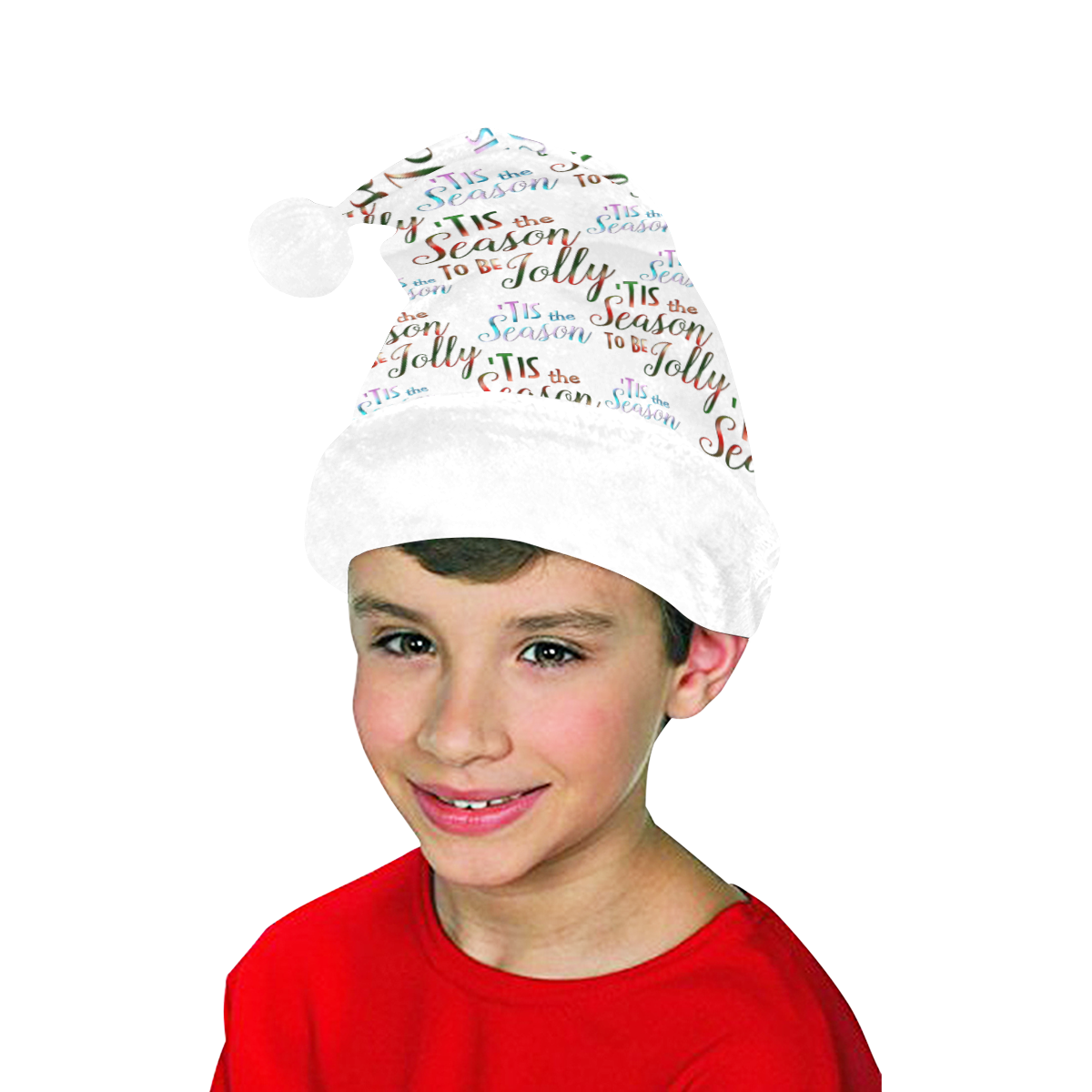 xmas Text Tis The Season Pattern on White Santa Hat