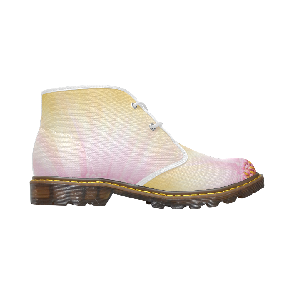 Gerbera Daisy - Pink Flower on Watercolor Yellow Women's Canvas Chukka Boots (Model 2402-1)