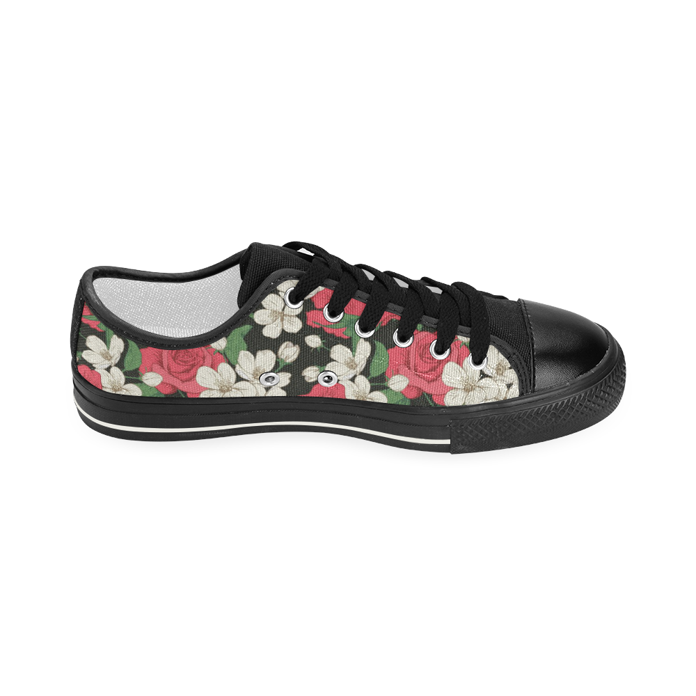 Pink, White and Black Floral Women's Classic Canvas Shoes (Model 018)
