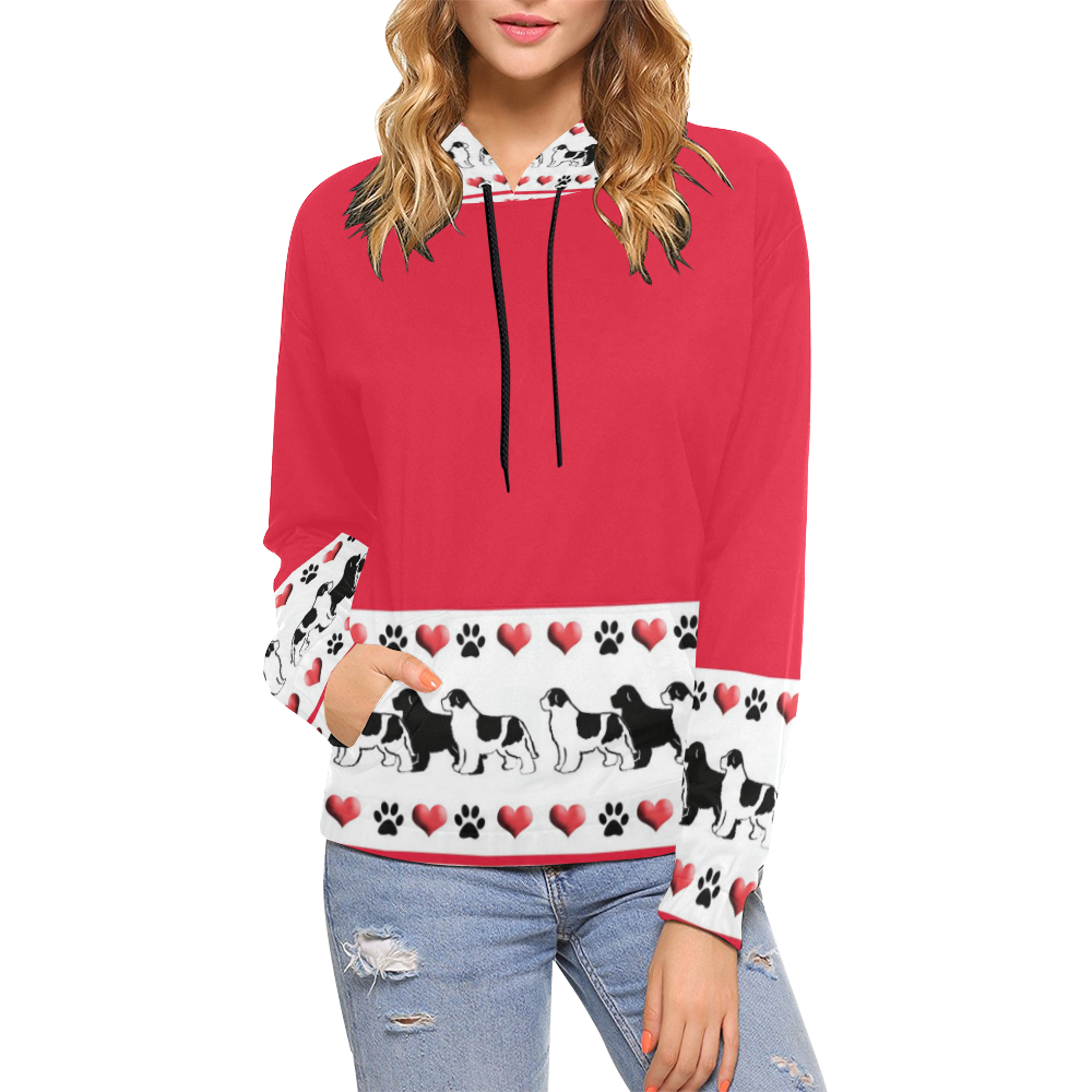 Red and White Newf Hoodie  for Women All Over Print Hoodie for Women (USA Size) (Model H13)
