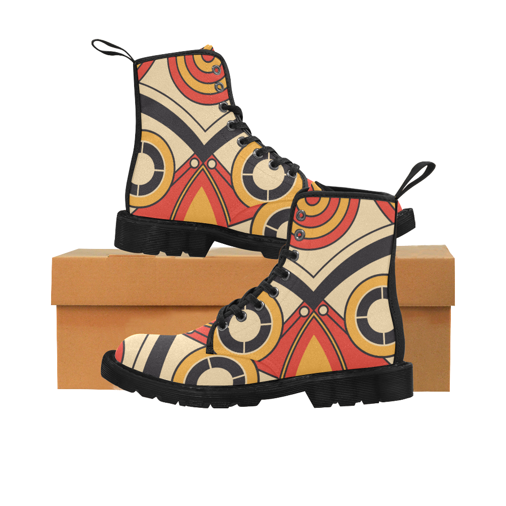 Geo Aztec Bull Tribal Martin Boots for Women (Black) (Model 1203H)