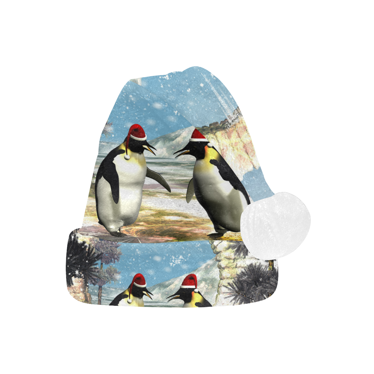 Funny penguins with christmas hat Santa Hat