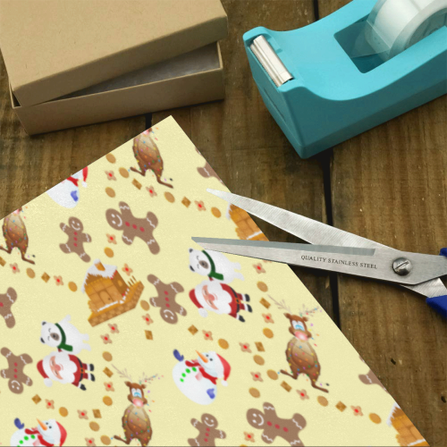 Christmas Gingerbread Snowman and Santa Claus Yellow Gift Wrapping Paper 58"x 23" (1 Roll)