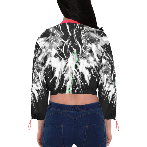 Phoenix - Abstract Painting Bird White 1 Cropped Chiffon Jacket for Women (Model H30)