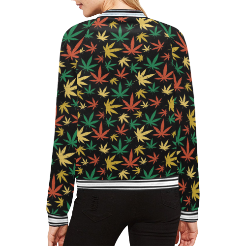Cannabis Pattern All Over Print Bomber Jacket for Women (Model H21)