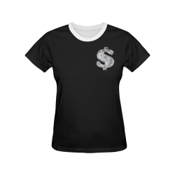 Hundred Dollar Bills - Money Sign White and Black All Over Print T-shirt for Women/Large Size (USA Size) (Model T40)