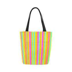 Neon Stripes  Tangerine Turquoise Yellow Pink Canvas Tote Bag (Model 1657)