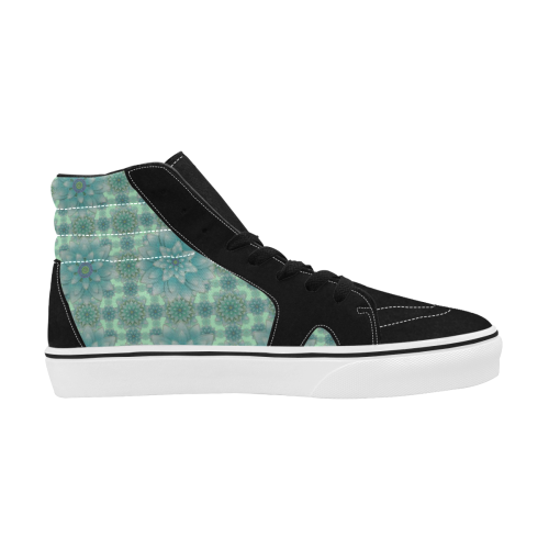 Turquoise Happiness, Lotus pattern Women's High Top Skateboarding Shoes (Model E001-1)