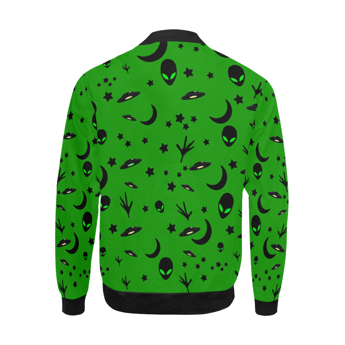 Alien Flying Saucers Stars Pattern on Green All Over Print Bomber Jacket for Men (Model H31)