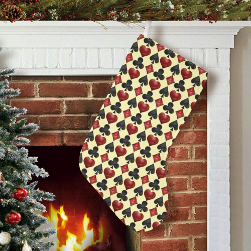 Las Vegas Black and Red Casino Poker Card Shapes on Yellow Christmas Stocking (Without Folded Top)