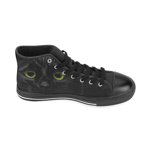 Black Cat High Top Canvas Shoes for Kid (Model 017)