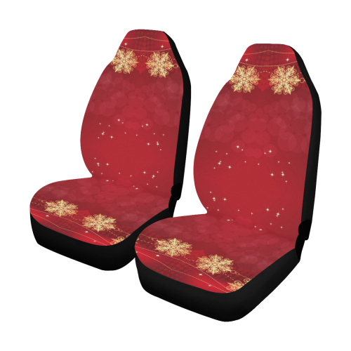 Golden Christmas Snowflake Ornaments on Red Car Seat Covers (Set of 2)