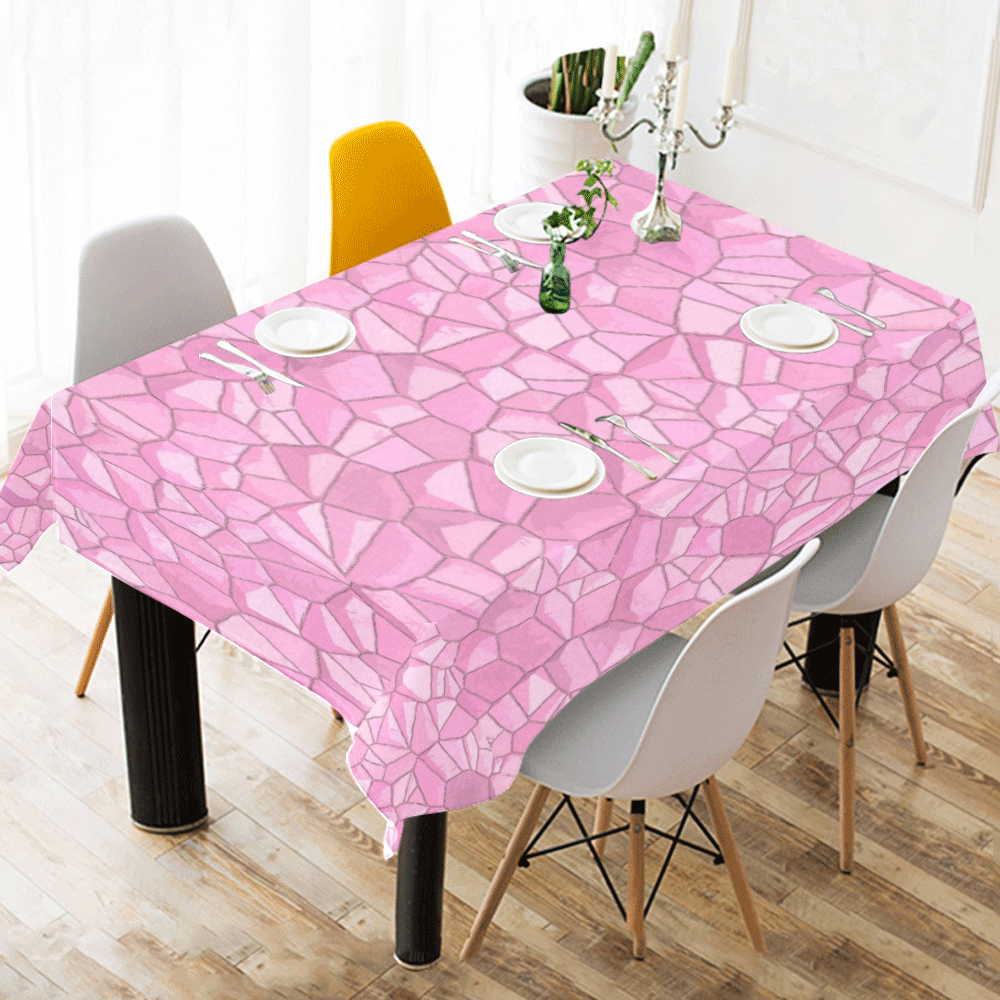 Pink Crystals Cotton Linen Tablecloth 52"x 70"
