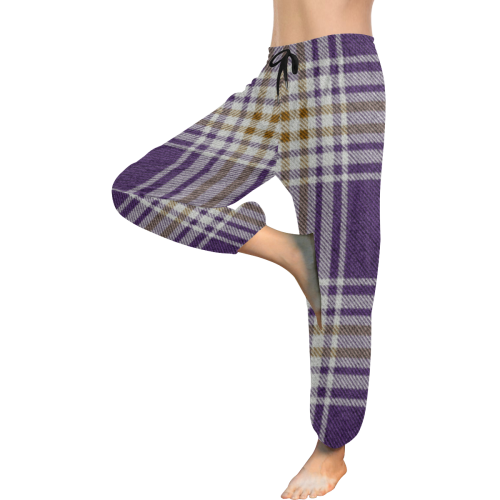 Purple Gold Plaid Women's All Over Print Harem Pants (Model L18)