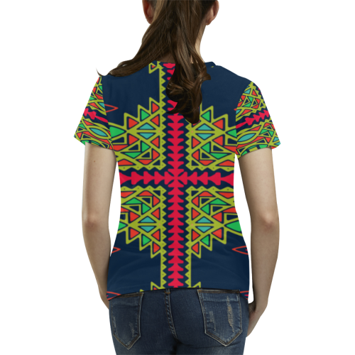 Distorted shapes on a blue background All Over Print T-Shirt for Women (USA Size) (Model T40)