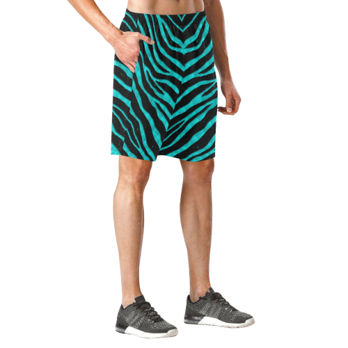 Ripped SpaceTime Stripes - Cyan Men's All Over Print Elastic Beach Shorts (Model L20)