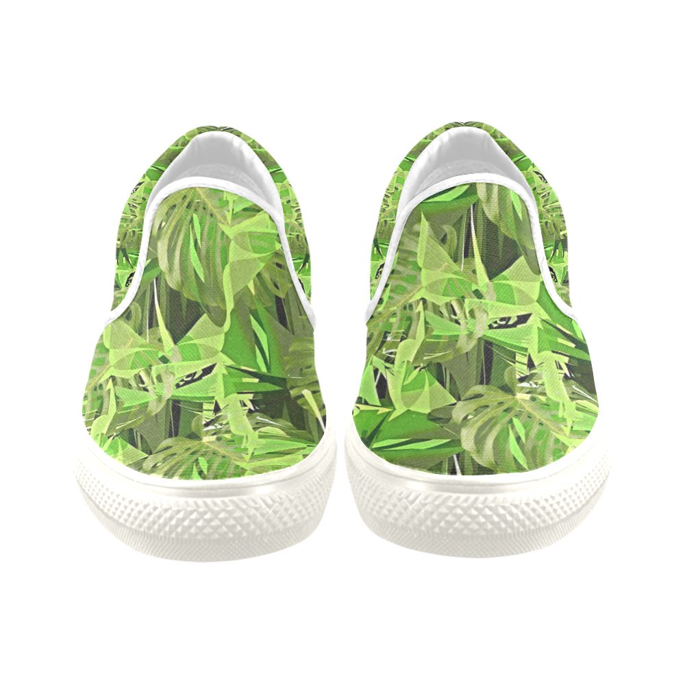 Tropical Jungle Leaves Camouflage Women's Unusual Slip-on Canvas Shoes (Model 019)