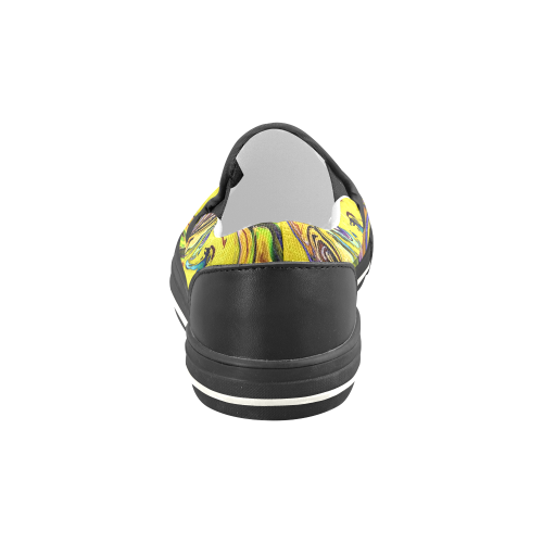 Yellow marble Women's Slip-on Canvas Shoes/Large Size (Model 019)