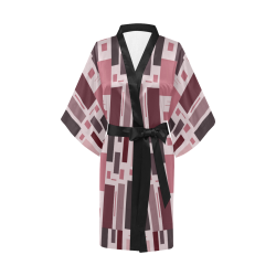 Abstract Burgundy Squares Kimono Robe