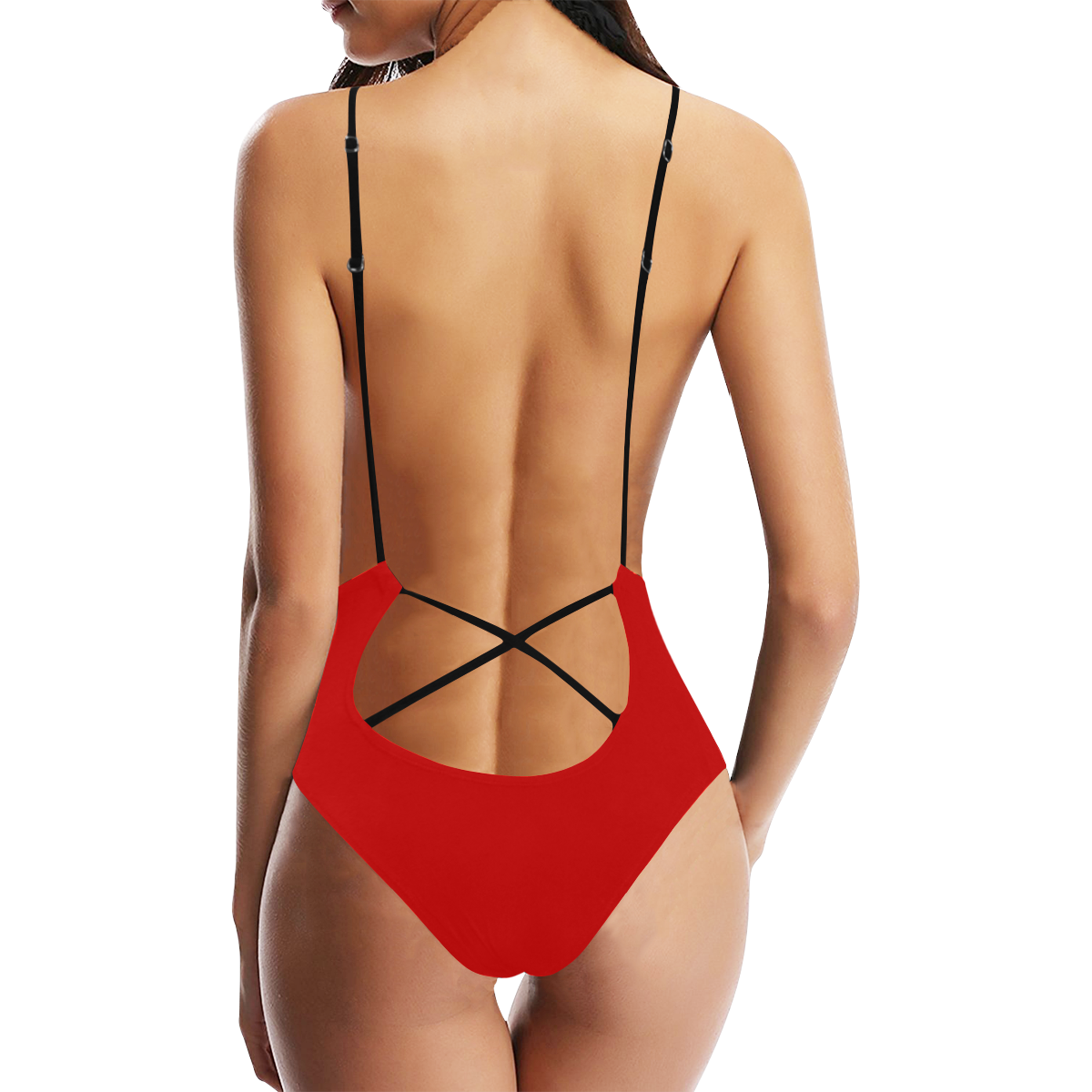 Red Sexy Lacing Backless One-Piece Swimsuit (Model S10)