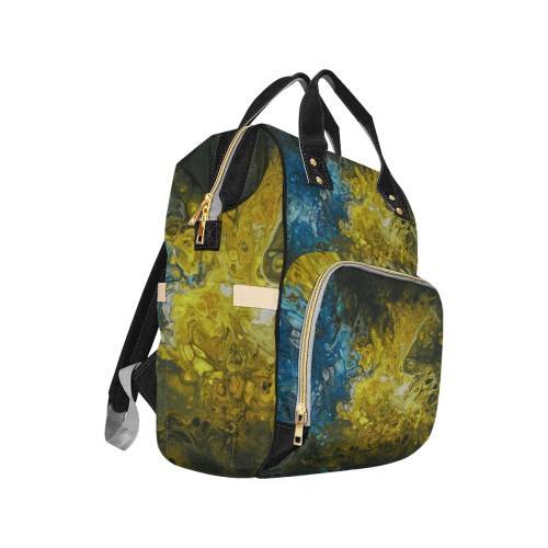 Alien Swirl Yellow Blue Diaper-Backpack. Multi-Function Diaper Backpack/Diaper Bag (Model 1688)