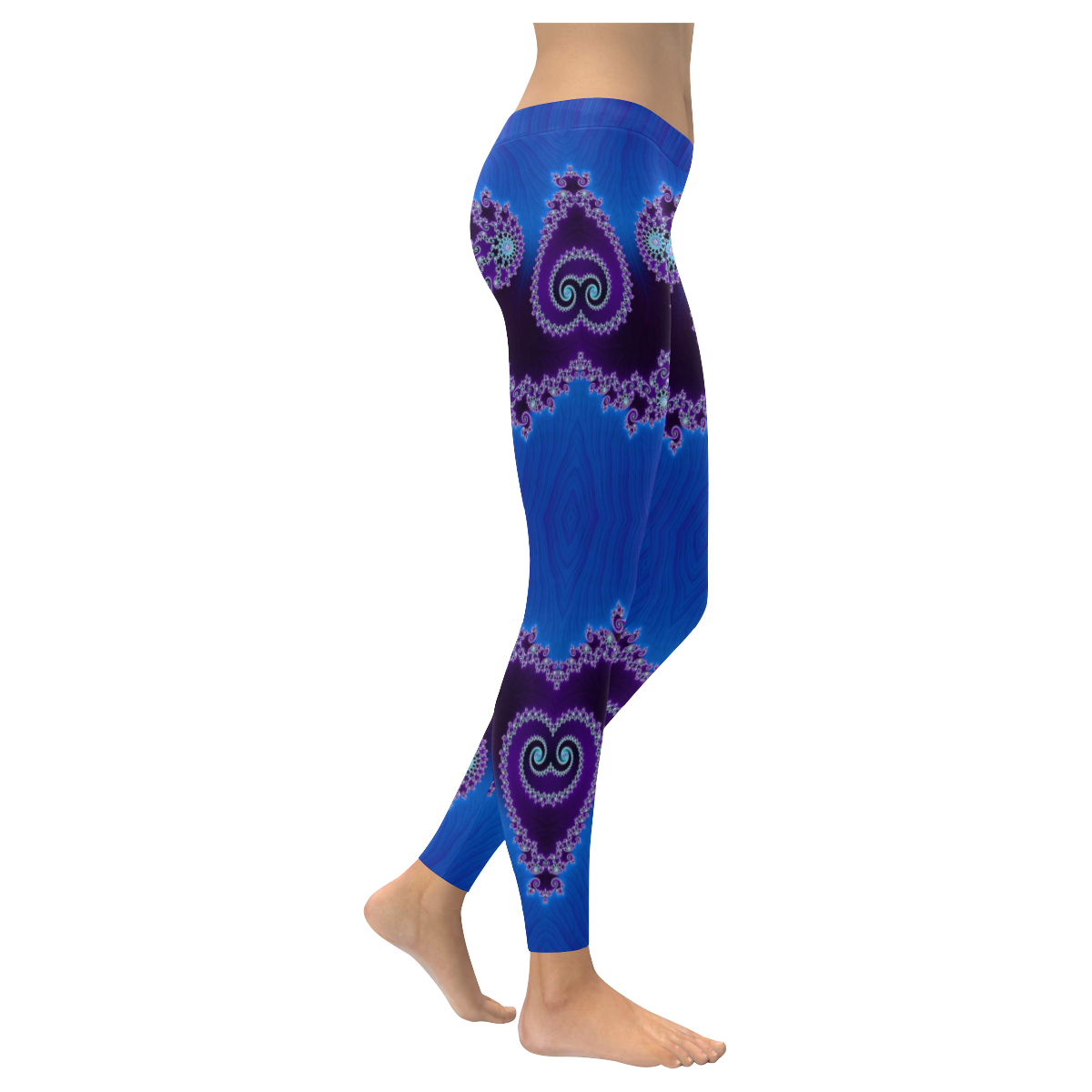 Blue Hearts and Lace Fractal Abstract 2 Women's Low Rise Leggings (Invisible Stitch) (Model L05)