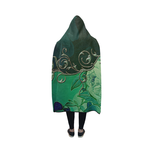 Green floral design Hooded Blanket 50''x40''