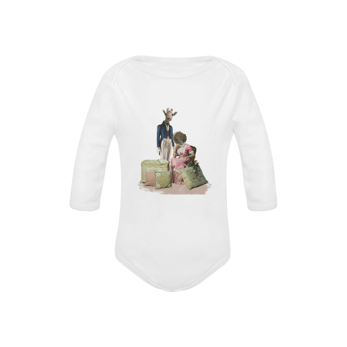 Funny Giraffe and Guinea Pig Couple Baby Powder Organic Long Sleeve One Piece (Model T27)