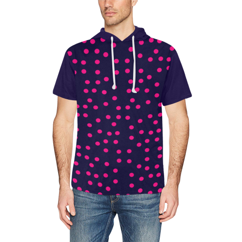 Pink Polka Dot Short Sleeve Hoodie All Over Print Short Sleeve Hoodie for Men (Model H32)