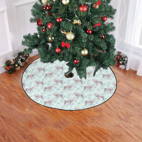 Funny Winter Deer Sweater Snowflakes Christmas Tree Skirt 47" x 47"