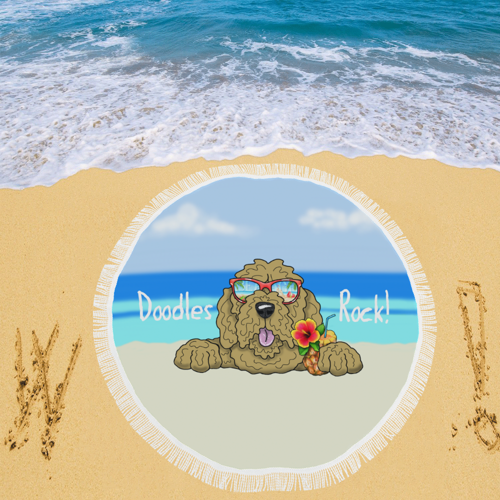 Doodle Beach- tan Circular Beach Shawl 59"x 59"