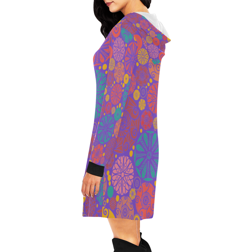 mandalas purple All Over Print Hoodie Mini Dress (Model H27)