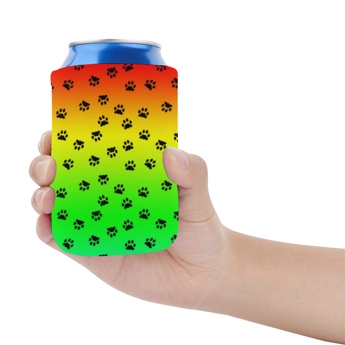 rainbow with black paws Neoprene Can Cooler 4" x 2.7" dia.