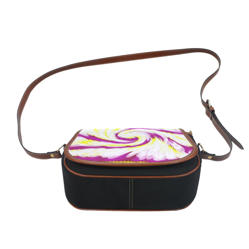 Pink Yellow Tie Dye Swirl Abstract Saddle Bag/Small (Model 1649)(Flap Customization)