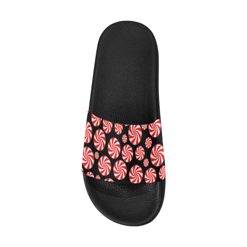 Christmas Peppermint Candy on Black Men's Slide Sandals (Model 057)