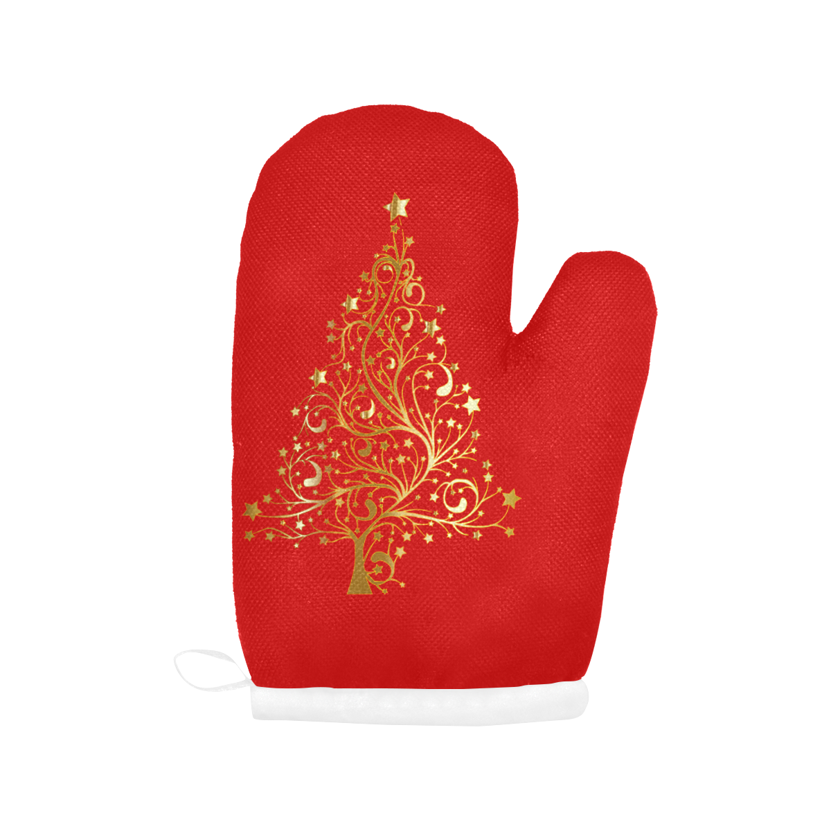 Golden Christmas Tree on Red Oven Mitt (Two Pieces)
