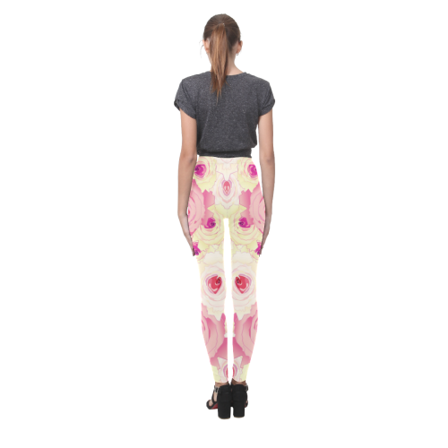 Pink and yellow Tea Roses Cassandra Women's Leggings (Model L01)