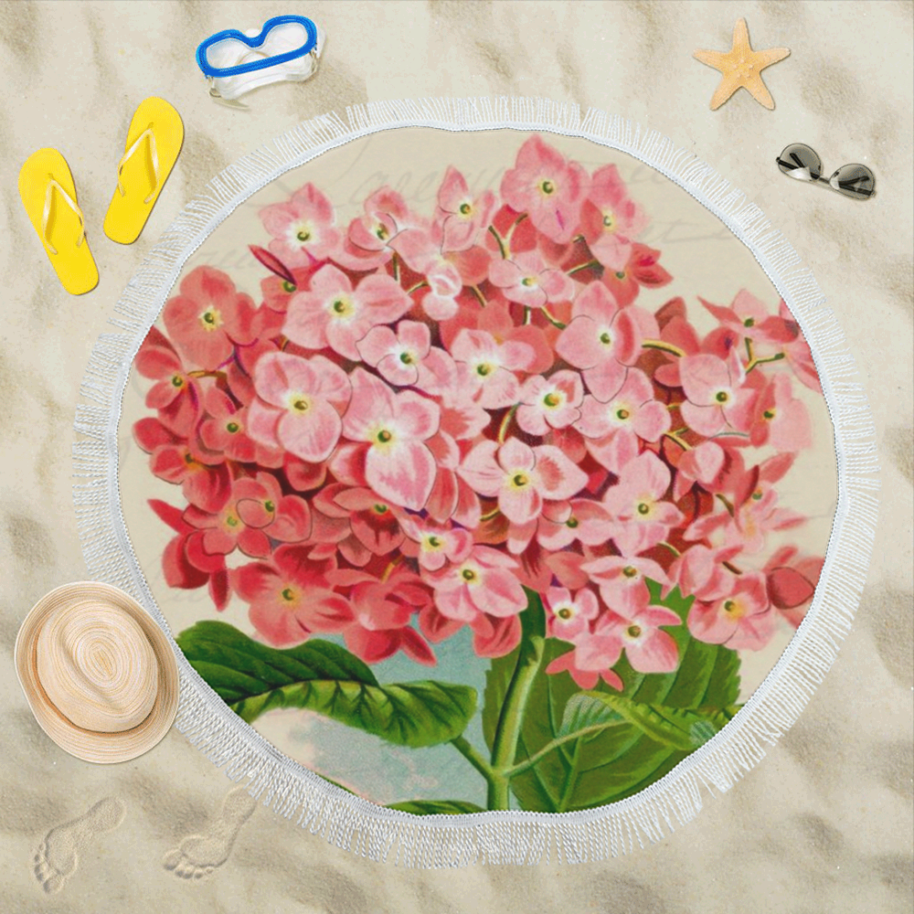 pink hydrangia Circular Beach Shawl 59"x 59"
