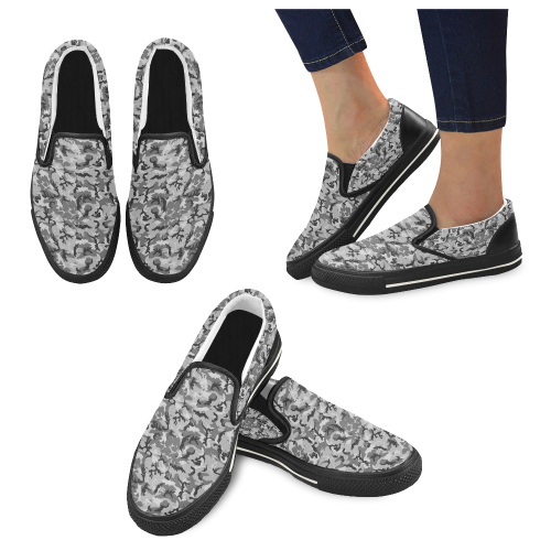 Woodland Urban City Black/Gray Camouflage Women's Slip-on Canvas Shoes/Large Size (Model 019)