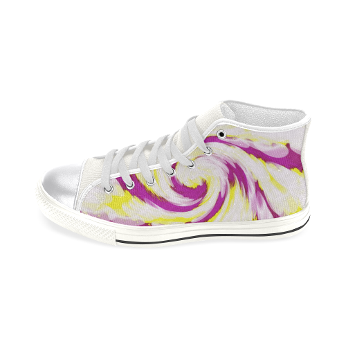 Pink Yellow Tie Dye Swirl Abstract Women's Classic High Top Canvas Shoes (Model 017)