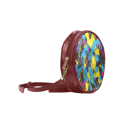 Colorful paint stokes on a black background Round Sling Bag (Model 1647)