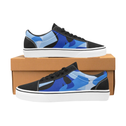 Camouflage Abstract Blue and Black Women's Low Top Skateboarding Shoes/Large (Model E001-2)