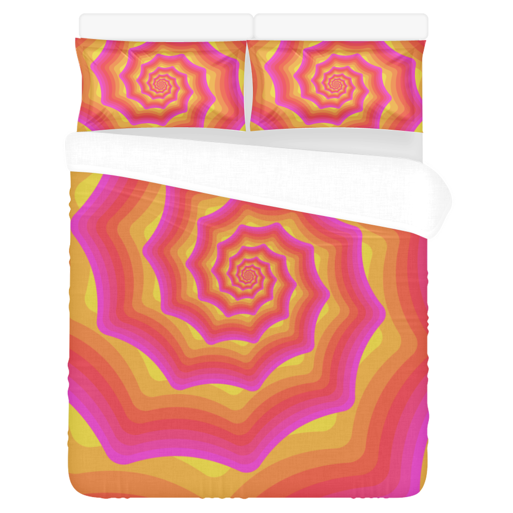 Pink yellow spiral 3-Piece Bedding Set
