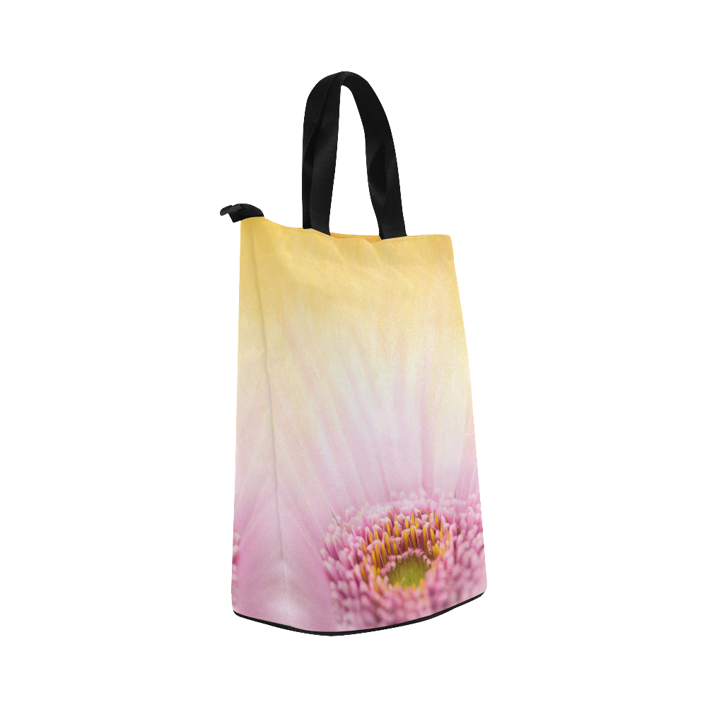 Gerbera Daisy - Pink Flower on Watercolor Yellow Nylon Lunch Tote Bag (Model 1670)