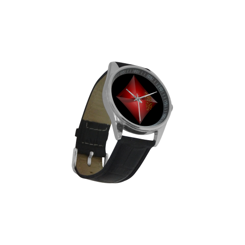 Diamond  Las Vegas Symbol Playing Card Shape (Black) Men's Casual Leather Strap Watch(Model 211)