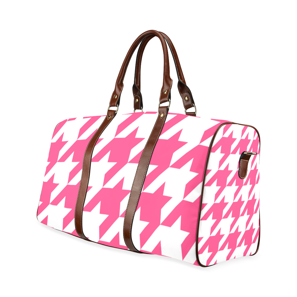 Pink Houndstooth Waterproof Travel Bag/Large (Model 1639)