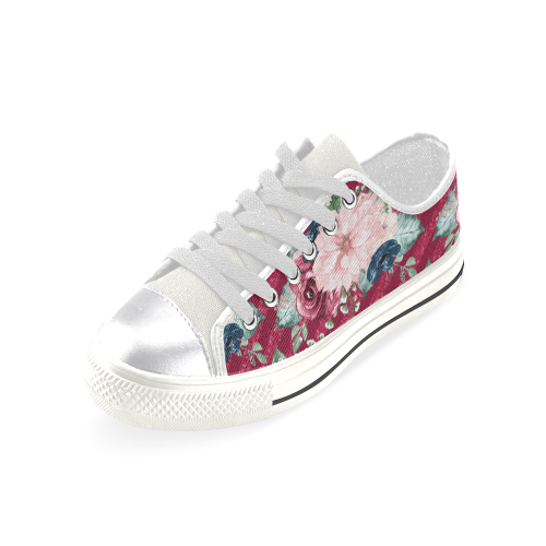Floral Burgundy Shoes, Romance Watercolor Flowers Women's Classic Canvas Shoes (Model 018)