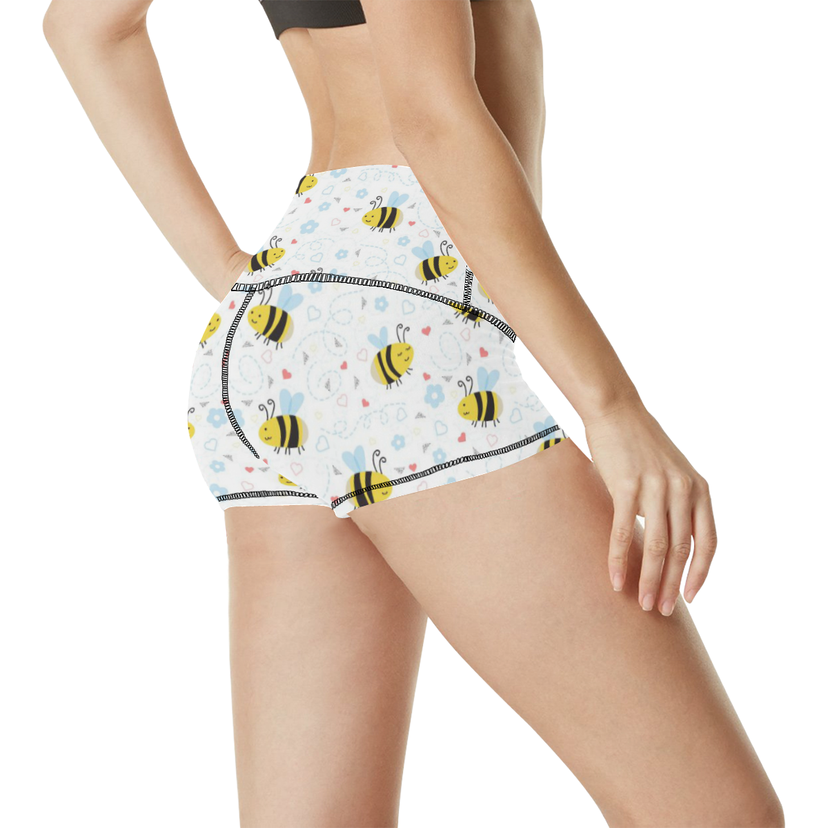 Cute Bee Pattern Women's All Over Print Yoga Shorts (Model L17)
