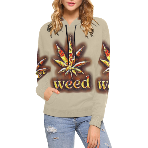 Weed Hoodie Earth Yellow Orange and Brown All Over Print Hoodie for Women (USA Size) (Model H13)